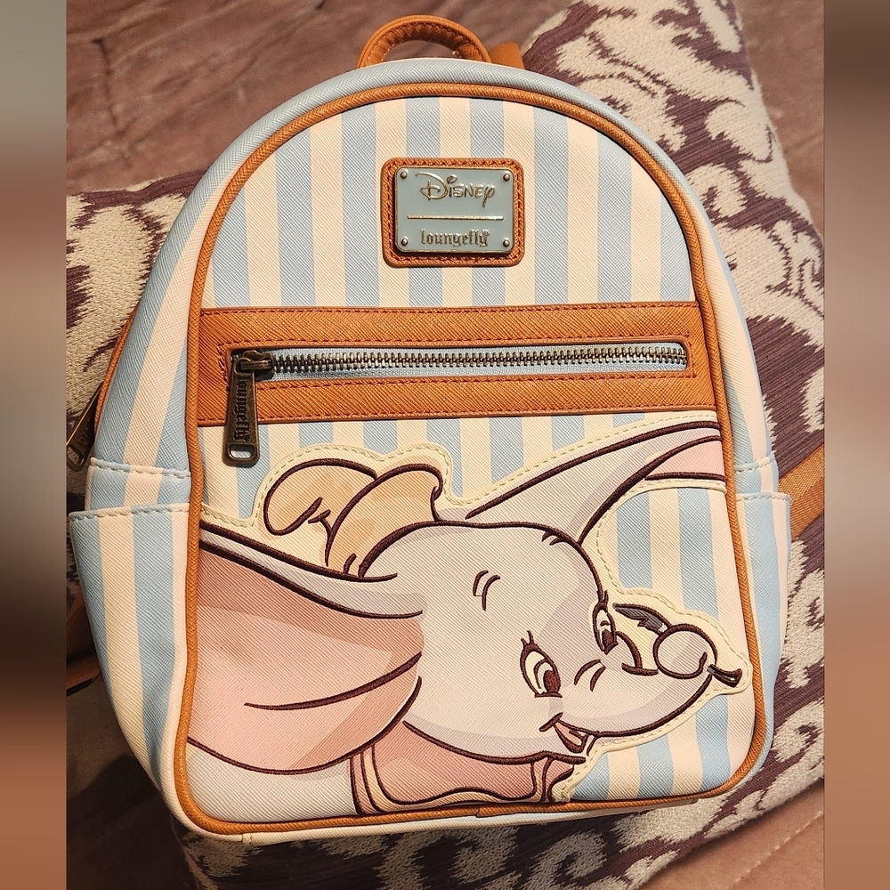 Rare Disney Loungefly; Dumbo Striped Blue and Tan Mini Backpack